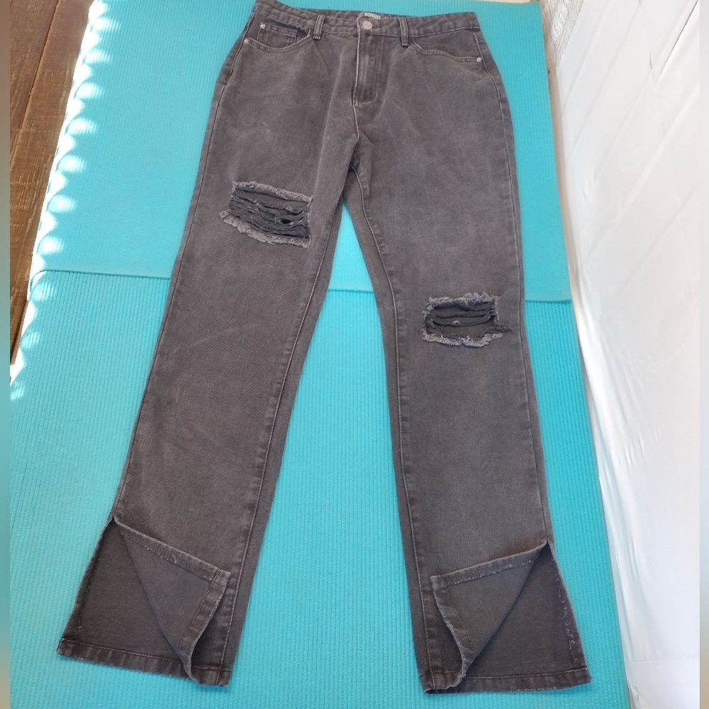 Missguided Women's Jeans Split Hem High Waisted Straight Black Size 8